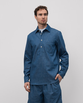 Loro Piana Синяя рубашка Evie с леном и рамой. FAP3986