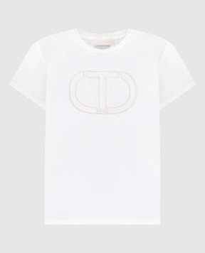 Twinset Бежевая футболка с вышивкой логотипа эмблемы. 241TP2212