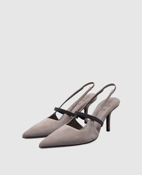 Brunello Cucinelli Сірі замшеві слінгбеки з ланцюжком моніль MZSFC2508