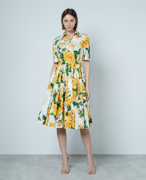 Dolce&Gabbana Белое платье-рубашка в принт YELLOW ROSE F6AGMTHS5NO