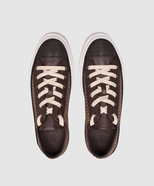 Brunello Cucinelli Коричневі комбіновані кеди з ланцюжком моніль MZ39G2951 зображення 4