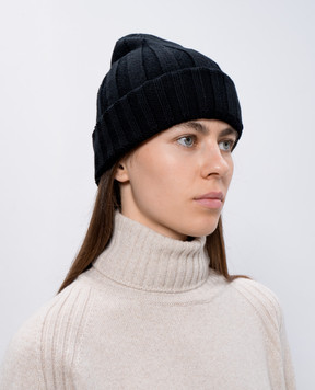 John Smedley Чорна шапка з вовни в рубчик HICKORY