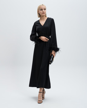 Twinset Чорна сукня максі з пір'ям страуса 242TP2344