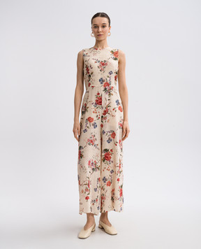 Max Mara Weekend Бежевый комбинезон RAGUSA из шелка в цветочный принт с блузой. RAGUSA