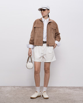 Brunello Cucinelli Білі шорти з льоном з ланцюжком моніль ML996P5761