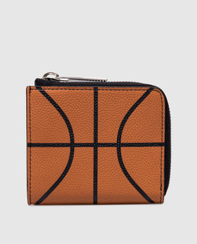 Off-White Помаранчевий шкіряний гаманець в принт Basketball OMNC090S24LEA001