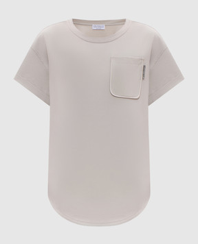 Brunello Cucinelli Бежевая футболка с цепочкой мониль с окантовкой из шелка M0T81EH900