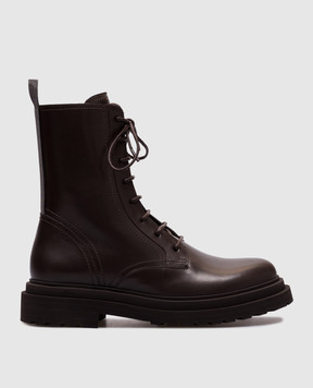 Brunello Cucinelli Коричневі шкіряні черевики з ланцюжком моніль MZOLG3036P