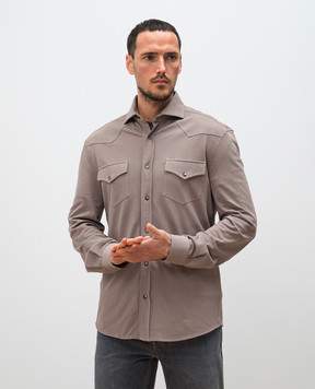 Brunello Cucinelli Коричневая рубашка с карманами ME8546666