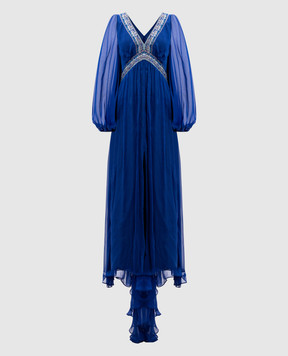 EMILIO PUCCI Синее платье макси из шелка с кристаллами. 41RG50