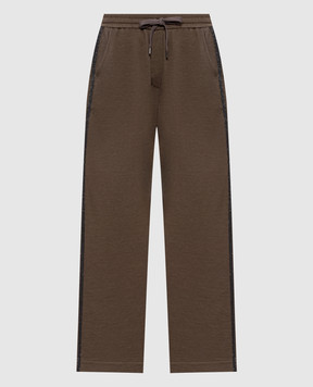 Brunello Cucinelli Коричневые спортивные брюки с шелком с цепочкой мониль MP828SM689