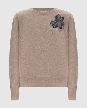 Brunello Cucinelli Коричневий джемпер з аплікацією у вигляді квітки M12140500P