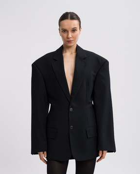 Balenciaga Черный жакет с шерстью с акцентными плечами 814409TKT28