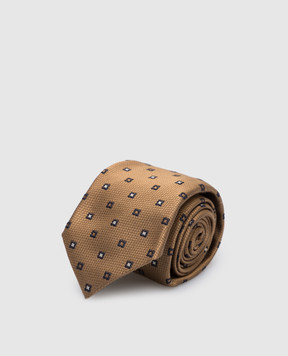 Brunello Cucinelli Коричневый галстук из шелка с геометрическим узором. MM8910018