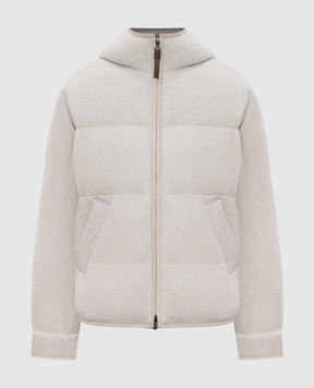 Brunello Cucinelli Серая пуховая куртка с кашемиром с люрексом M01ET7728