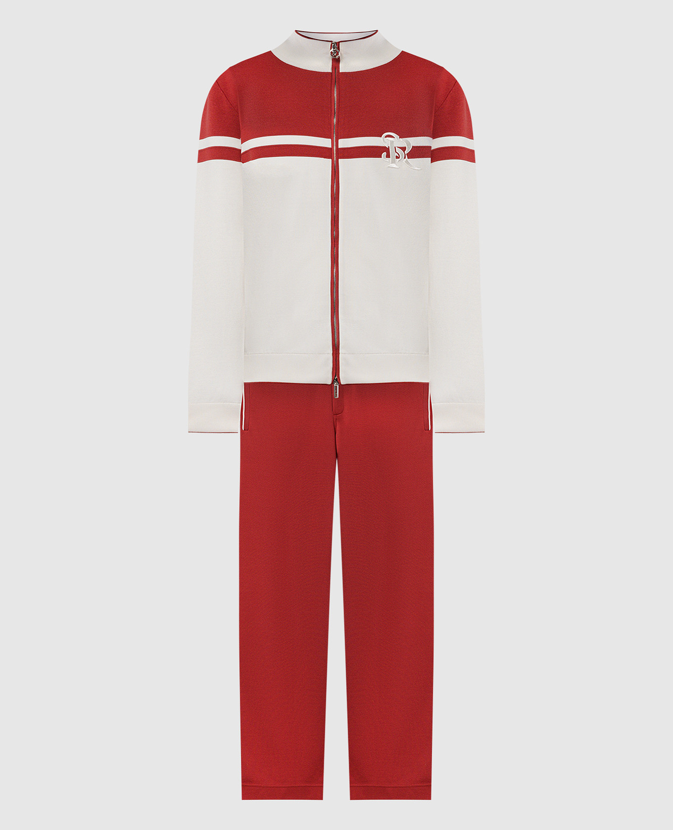 

Красный спортивный костюм с шелком с вышивкой логотипа монограммы., Спортивные костюмы