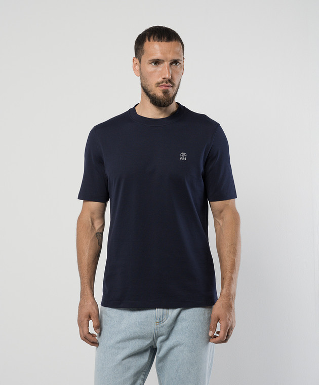 Brunello Cucinelli Синяя футболка с вышивкой логотип логотип логотип M0B137444G изображение 3