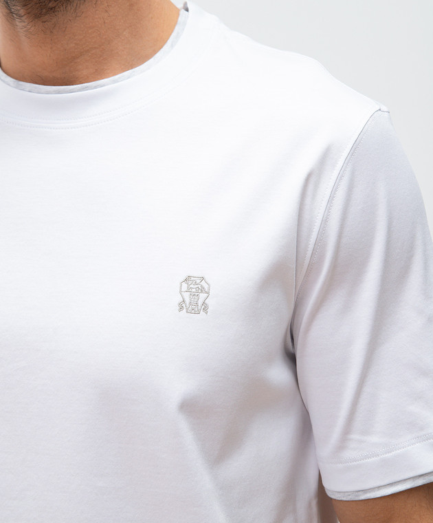 Brunello Cucinelli Біла футболка з емблемою з ефектом накладання шарів M0B137427G зображення 5