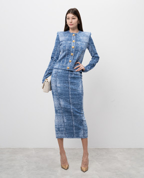 Balmain Синий кардиган в жаккардовый узор. EF1KL220KH80