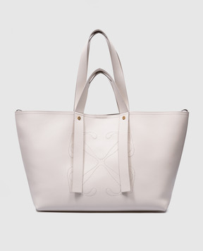 Off-White Бежева шкіряна сумка-тоут Day Off з вишивкою логотипа Arrow OWNA225S24LEA001