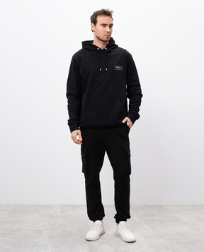 Balmain Черные худи с патчем логотипа EH1JT047BC91