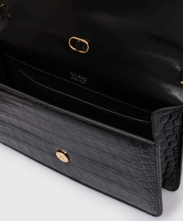 Tom Ford Черная кожаная сумка-мессенджер с тиснением под кожу крокодила L1738LCL395X изображение 4