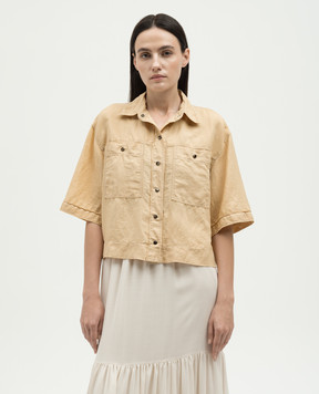 Brunello Cucinelli Бежева укорочена сорочка з льоном з ланцюжком моніль MD698MH636