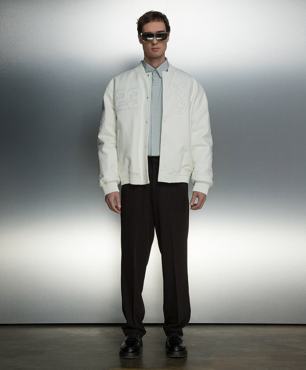 Off-White Белый кожаный бомбер с логотипом OMJA136S24LEA001 изображение 2