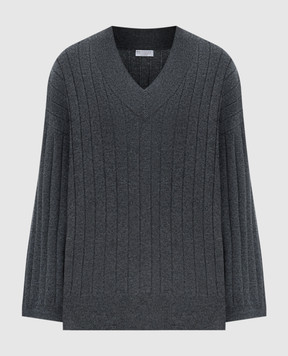 Brunello Cucinelli Сірий пуловер з кашеміру в рубчик M12193402