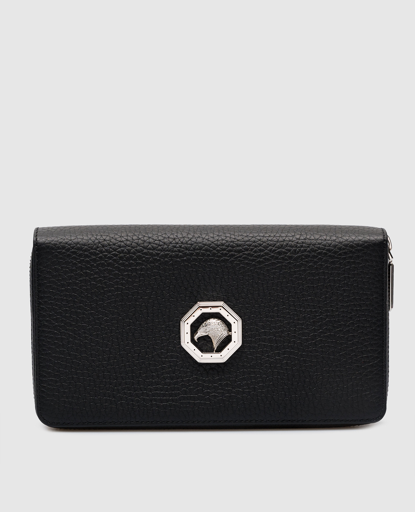 Черный кожаный кошелек с логотипом