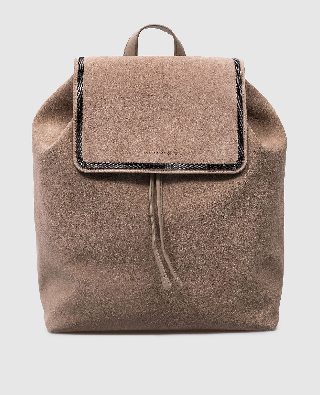 Beige suede backpack with monil chain