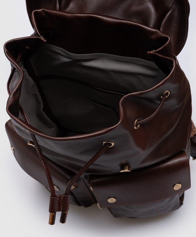 Brunello Cucinelli Коричневый кожаный рюкзак с логотипом MBCIU325 изображение 4