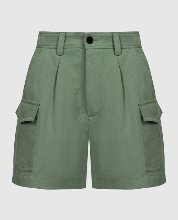 Green linen cargo shorts