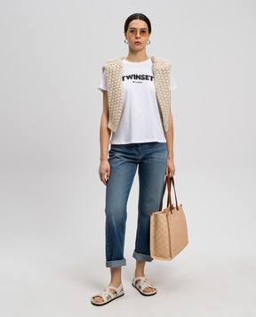 Twinset Біла футболка з вишивкою логотипа з паєтками 251TP2070