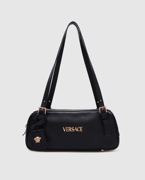 Versace Черная кожаная сумка-багет Tag Bowling с логотипом 10157921A13171