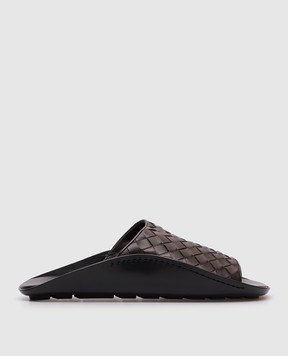 Bottega Veneta Коричневые кожаные шлепанцы Wave с плетением 827192V2ED0