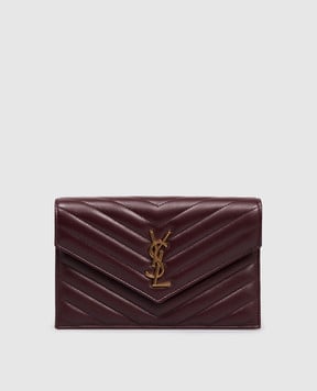Saint Laurent Бордовый кожаный клатч-конверт CASSANDRE 742920AAA44