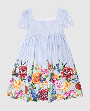 Dolce&Gabbana Дитяча блакитна сукня міді в смужку з квітковим принтом L54DG6FI5K756