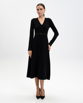 Twinset Черное платье миди с кристаллами 252TP3271