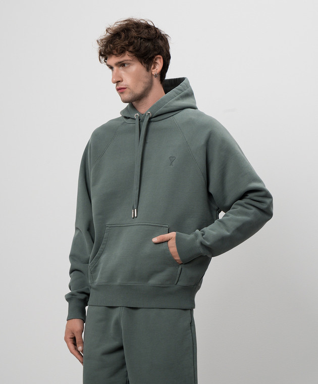 Ami Paris Зеленые худи с вышивкой логотипа USW240JE0091 изображение 3