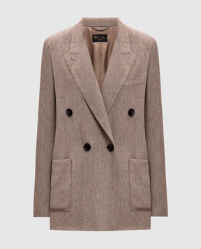 Loro Piana Бежевый двубортный жакет Genny из льна. FAP3872