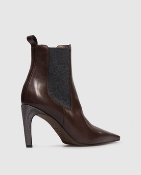 Brunello Cucinelli Коричневі шкіряні ботильйони з ланцюжком моніль MZORC3008P