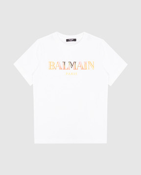 Balmain Дитяча біла футболка з вишивкою логотипа BW8Q41Z0082410