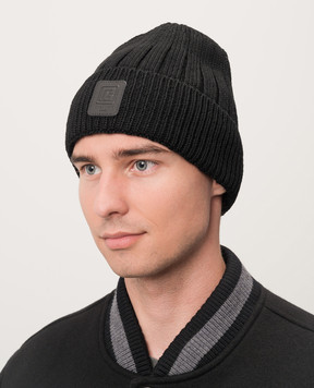 Balmain Черная шапка с шерстью с кожаным патчем логотипа DH1XC040KG98