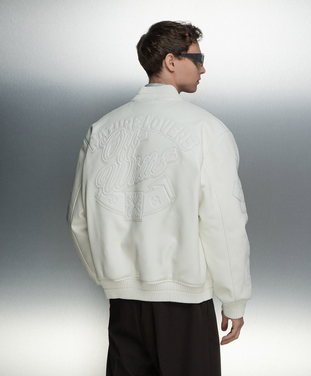 Off-White Белый кожаный бомбер с логотипом OMJA136S24LEA001 изображение 4