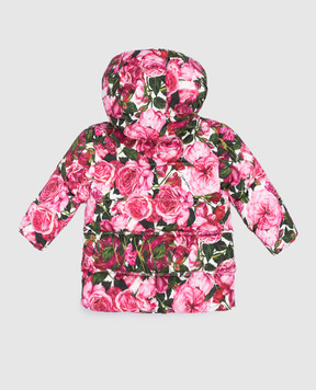 Dolce&Gabbana Детский розовый пуховик в цветочный принт. L2JBQ6ISMID