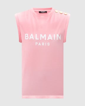 Balmain Розовый топ с принтом логотипа CF1ED001BB02