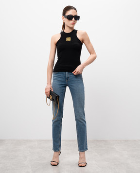 Balmain Чорний топ з вишивкою емблеми Retro PB DF1EB045BC49