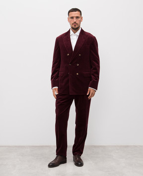 Brunello Cucinelli Бордовый двубортный вельветовый костюм MY499LDPM