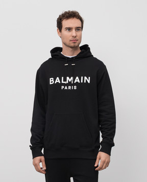 Balmain Чорне худі з принтом логотипа DH1JR002BB65